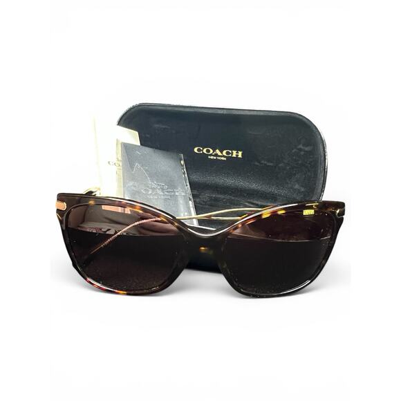 Coach Polarized Butterfly Sunglasses Tortoise shell Gold hardware Case & Cloth main image 9